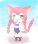  artist_request cat cat_busters furry green_eyes ice_cream long_hair pink_hair school_swimsuit 