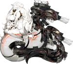  akira_(kadokawa) bare_shoulders bleeding blood blood_from_mouth boots breasts cleavage clenched_teeth french_battleship_hime gun hair_over_one_eye kantai_collection large_breasts long_hair looking_at_viewer military monster official_art red_eyes sharp_teeth shinkaisei-kan tail teeth thigh_boots thighhighs transparent_background weapon white_skin 