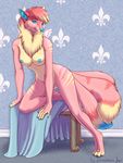  4_toes 5_fingers anthro blue_eyes blue_nipples blue_nose breasts canine digitigrade female fox fur hair looking_at_viewer mammal multi_tail nipples nude pink_fur pink_hair silvermoonfox smile solo toes 