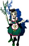  :d bamboo black_hat black_legwear dress full_body green_dress green_eyes green_footwear green_hair hat hidden_star_in_four_seasons holding mary_janes official_art oota_jun'ya open_mouth shoes short_hair short_hair_with_long_locks smile solo tate_eboshi teireida_mai thighhighs touhou transparent_background 