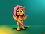  &lt;3 2017 equine feathered_wings feathers female fluttershy_(mlp) friendship_is_magic green_background hair looking_at_viewer mammal miokomata my_little_pony pegasus pink_hair simple_background smile solo wings 