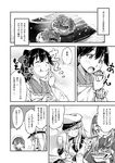  ainu_clothes bow braid chopsticks closed_eyes comic eating etorofu_(kantai_collection) folded_ponytail food gangut_(kantai_collection) glass greyscale hair_bow hat headband highres holding holding_chopsticks holding_food houshou_(kantai_collection) jacket japanese_clothes jewelry kamoi_(kantai_collection) kantai_collection kappougi kimono long_hair long_sleeves military military_uniform monochrome multiple_girls noodles peaked_cap plate ponytail ring sailor_hat short_hair sigh smile translation_request twin_braids uniform wedding_band wide_sleeves yuzu_momo 