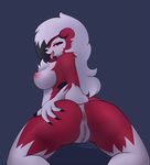  2017 anthro anus breasts fangs female lycanroc midnight_lycanroc nintendo nipples nude pinkcappachino pok&eacute;mon pussy pussy_juice red_eyes saliva solo tongue tongue_out video_games 