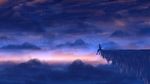  ahoge braid cliff cloud cloudy_sky commentary_request horizon landscape long_hair night night_sky original sakimori_(hououbds) scenery sitting sky solo star_(sky) starry_sky sunrise 