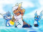  2017 beach blue_hair claws digimon dragon fan_character giramon guilmon hair hi_res hybrid lizard male red_eyes red_scales reptile scales scalie sea seaside shittypurplecat silver_hair simple_background smile sol_(character) sol_the_guilmon splashing sven_(character) sven_the_giramon vee4eva veemon vmon water yami_(character) yami_the_veemon 