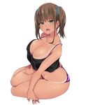  :o arm_support bangs bikini_tan black_bow blue_scrunchie blush bow bow_panties bra bra_peek breasts bright_pupils butt_crack camisole cleavage collarbone commentary_request crop_top from_side full_body green_eyes grey_hair groin hair_ornament hair_scrunchie hand_on_own_thigh highres hip_bones lace lace-trimmed_bra lace-trimmed_panties large_breasts looking_at_viewer manabebebe medium_hair open_mouth original panties purple_bra purple_panties revision scrunchie short_twintails sidelocks simple_background sitting solo string_panties tan tanline thighs twintails underwear white_background yokozuwari 