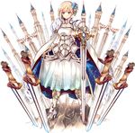  blonde_hair blue_eyes boots breasts cleavage dress flower full_body hair_flower hair_ornament high_heel_boots high_heels holding holding_sword holding_weapon issairaku large_breasts neuschwanstein_(oshiro_project) official_art oshiro_project oshiro_project_re side_ponytail solo sword thigh_boots thighhighs transparent_background weapon 
