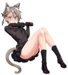  :&lt; ange_(princess_principal) animal_ears blue_eyes boots braid cat_ears cat_tail commentary full_body fur-trimmed_sleeves fur_collar fur_trim gloves grey_hair hair_between_eyes hair_ribbon kemonomimi_mode looking_at_viewer paw_pose princess_principal ribbon short_hair simple_background solo tail twrlare white_background 
