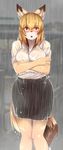  absurd_res anthro big_breasts blush breasts buried_frog canine clothed clothing female fox fur hair hi_res kemono looking_at_viewer mammal raining short_hair solo standing translucent underwear water wet wet_clothes 