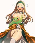  1girl areolae blonde_hair blush breasts dragon_quest dragon_quest_xi earrings embarrassed hairband long_hair necklace nipples no_underwear pussy s0azuki senya_(dragon_quest_xi) slime_(dragon_quest) tears uncensored undressing 