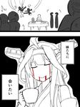  2koma 4koma ahoge anger_vein atsushi_(aaa-bbb) bare_shoulders blood blood_from_mouth blood_on_face bloody_tears blush closed_eyes closed_mouth comic cup detached_sleeves double_bun eyebrows_visible_through_hair hair_between_eyes headband headgear holding holding_cup japanese_clothes kantai_collection kongou_(kantai_collection) monochrome nontraditional_miko smile sweatdrop table teacup translated 