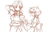  hong_meiling izayoi_sakuya kondou_(acid) monochrome multiple_girls short_hair sketch touhou 