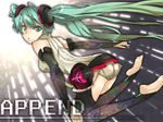  :o aqua_eyes aqua_hair barefoot belt elbow_gloves fingerless_gloves gloves hatsune_miku hatsune_miku_(append) laio long_hair looking_back necktie solo toeless_legwear twintails very_long_hair vocaloid vocaloid_append 