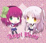  angel_beats! blazer chibi green_eyes grey_hair hairband hand_sonic jacket long_hair multiple_girls purple_hair school_uniform serafuku short_hair tenshi_(angel_beats!) thighhighs tora_(tora_factory) yellow_eyes yuri_(angel_beats!) 