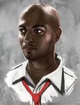  bald brown_eyes dark_skin dark_skinned_male kotaro_(kotaillust) left_4_dead louis_(left4dead) male_focus necktie realistic simple_background solo 