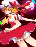  bad_id bad_pixiv_id bat blonde_hair bow dress fangs flandre_scarlet full_moon hat looking_back moon red_eyes side_ponytail solo sooya star touhou wings 