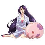  bad_id bad_pixiv_id blue_eyes closed_labcoat flower gen_5_pokemon glasses hair_flower hair_ornament hairclip labcoat lipstick long_hair makeup makomo_(pokemon) munna pokemon pokemon_(creature) pokemon_(game) pokemon_bw purple_hair red_eyes suzuki_hayase toe_cleavage very_long_hair 