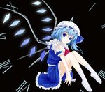  alternate_color blue_eyes blue_hair cirno clock color_switch flandre_scarlet hat highres ponytail short_hair side_ponytail solo touhou tucana wings 