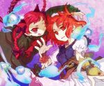  animal_ears braid cat_ears cat_tail hair_bobbles hair_ornament hair_ribbon inuinui kaenbyou_rin multiple_girls multiple_tails onozuka_komachi red_eyes red_hair ribbon short_hair tail touhou twin_braids two_side_up 