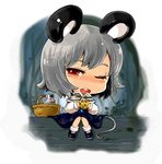  animal_ears banned_artist chibi food mouse_ears nazrin okoge_senbei one_eye_closed solo touhou 