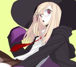  bad_id bad_pixiv_id blonde_hair glasses hakuri95 hat jacket long_hair magnifying_glass majolica_le_fay necktie ookami-san open_mouth pantyhose purple_eyes school_uniform solo white_legwear 