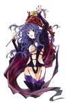  bad_id bad_pixiv_id blue_eyes blue_hair breasts cape cleavage curly_hair hj lipstick long_hair macross macross_frontier makeup medium_breasts midriff navel purple_lipstick sheryl_nome solo thighhighs wand 