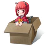  akai_ringo_(ookami-san) animal_ears bad_id bad_pixiv_id bangs blunt_bangs bob_cut box capelet cardboard_box cat_ears cat_tail in_box in_container ookami-san red_eyes red_hair short_hair solo tail transparent_background umeboshitora 