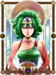  asymmetrical_clothes bad_id bad_pixiv_id blue_eyes circlet compass curly_hair dragon dragon_quest dragon_quest_iv green_hair heroine_(dq4) highres piroaki runes short_hair slime_(dragon_quest) tears 