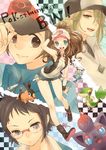  3boys bad_id bad_pixiv_id baseball_cap black_eyes black_hair blue_eyes boots brown_eyes brown_hair checkered cheren_(pokemon) denim denim_shorts gen_5_pokemon glasses green_eyes green_hair hat hat_tip highres jewelry kumatani legs multiple_boys n_(pokemon) necklace oshawott pokemon pokemon_(creature) pokemon_(game) pokemon_bw ponytail shorts snivy tank_top tepig touko_(pokemon) touya_(pokemon) vest wristband zorua 