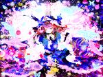  bug butterfly closed_eyes fan frills hat highres insect japanese_clothes meola paint_splatter pink_hair saigyouji_yuyuko solo touhou 