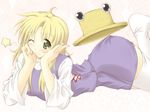  asshat blonde_hair hat lozelia moriya_suwako older one_eye_closed smile solo thighhighs touhou white_legwear 