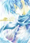  bad_id bad_pixiv_id blue_eyes blue_hair blue_scarf kaito male_focus microphone pink-lily scarf solo vocaloid 
