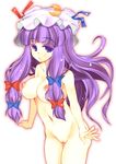  breasts hat large_breasts long_hair mabuchoco_m navel nipples nude patchouli_knowledge purple_eyes purple_hair pussy solo touhou uncensored 