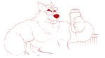  2017 4_fingers aliasing animated anthro arm_support arm_tuft big_nose biped black_nose bubble canine claws clothed clothing ears_back english_text eyewear fangs front_view fur half-closed_eyes half-length_portrait hawtcherry holding_glasses holding_object humanoid_hands inner_ear_fluff leaning leaning_back looking_at_viewer loop male mammal mane_hair mascot monochrome muscular muscular_male naked_hat old_spice partially_submerged portrait reclining red_and_white signature simple_background sitting smile soap solo squeezing suggestive sunglasses text topless tuft water white_background wolf wolfthorn_(old_spice) 