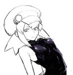  bangs bare_arms bare_shoulders breasts greyscale hat highres jitome kotoyama looking_at_viewer monochrome rockman rockman_dash roll_caskett short_hair short_hair_with_long_locks sideboob simple_background sketch small_breasts solo upper_body white_background 