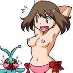  1girl bra breasts brown_hair gomatarou haruka_(pokemon) manaphy panties pokemon pokemon_(anime) topless 