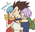 2girls :d annoyed armor black_eyes black_hair blue_eyes blue_hair bulma character_name closed_eyes dougi dragon_ball dragon_ball_z dress earrings eyebrows_visible_through_hair family father_and_son happy heart jewelry kerchief looking_away mother_and_son multiple_girls nervous open_mouth outstretched_hand pointing purple_hair red_dress short_hair simple_background smile spiked_hair sweatdrop tkgsize trunks_(dragon_ball) vegeta white_background wristband 