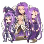  boots braid breasts buckle claws cleavage collar facial_mark fate/grand_order fate_(series) forehead_mark gorgon_(fate) hijiri hood large_breasts long_hair looking_at_viewer medusa_(lancer)_(fate) monster_girl multiple_girls navel navel_cutout pelvic_curtain purple_eyes purple_hair rider scales small_breasts smile snake_tail tail thigh_boots thighhighs very_long_hair weapon 