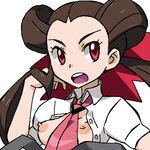  1girl breasts brown_hair gomatarou gym_leader pokemon pokemon_rse simple_background tsutsuji_(pokemon) white_background 