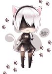  animal_ears chibi cleavage cspsmac31126 dress nekomimi nier_automata signed tail thighhighs yorha_no.2_type_b 