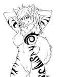  2017 arms_above_head asiri azelyn breasts ear_piercing female hyena mammal navel navel_piercing nipple_piercing nipples piercing purple_eyes pussy solo striped_hyena tongue tongue_out tongue_piercing 