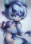  anthro blue_eyes blue_fur cat claws collar dragon feline fur horn looking_at_viewer mammal navel pawpads rady-wolf smile 