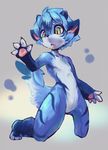  anthro blue_fur cat claws dragon feline fur horn mammal open_mouth pawpads rady-wolf yellow_eyes 
