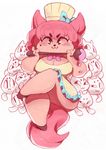  &lt;3 &lt;3_eyes :3 anthro big_breasts big_thighs blush bow breasts cat chubby_cheeks cleavage clothed clothing cute feline female fur hair hat irootie mammal pink_eyes pink_fur pink_hair pink_tail simple_background slightly_chubby smile sugar_(gats) thick_thighs white_background 