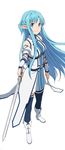  blue_eyes blue_hair blush long_hair smile sword sword_art_online! warrior yuuki_asuna 