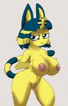  2017 animal_crossing ankha anthro big_breasts breasts cat don_ko dotted_background feline female hair hi_res mammal navel nintendo pattern_background pawtsun pussy short_hair simple_background solo video_games 
