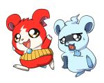  2017 alternate_species ambiguous_gender duo hamster jibanyan mammal manmosu_marimo open_mouth rodent semi-anthro simple_background smile video_games whisper_(yo-kai_watch) white_background yo-kai_watch 