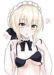  absurdres adjusting_clothes adjusting_swimsuit artoria_pendragon_(all) artoria_pendragon_(swimsuit_rider_alter) bangs bare_shoulders black_bra black_skirt blonde_hair blush bra breasts cleavage collarbone commentary eyebrows_visible_through_hair fate/grand_order fate_(series) free_chess highres looking_at_viewer maid maid_headdress medium_breasts neck_ribbon open_mouth ribbon sideboob skirt solo swimsuit underboob underwear upper_body yellow_eyes 