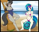  2013 absurd_res anthro anthrofied beach bedroom_eyes big_breasts black_hair blush breasts camel_toe clothing cloud cutie_mark digital_media_(artwork) duo earth_pony equine eyewear female friendship_is_magic glasses hair half-closed_eyes hi_res horse kloudmutt looking_at_viewer mammal multicolored_hair my_little_pony navel nipples octavia_(mlp) outside palm_tree pony purple_eyes red_eyes seaside seductive sky speaker standing sunglasses swimsuit tree two_tone_hair vinyl_scratch_(mlp) water 