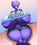  2017 absurd_res anthro areola avian beak big_breasts bird black_feathers breasts busty_bird clothed clothing corvid crow feathers female hi_res huge_breasts hyper hyper_breasts jaeh looking_at_viewer nipples red_eyes smile solo thick_thighs wide_hips 